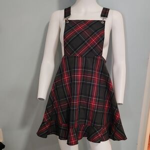 Bonnie Jean Red & Gray Girls' Pinafore Dress